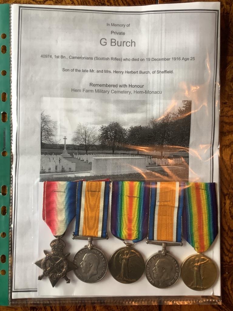 Two WW1 medal groups awarded to brothers G & R Burch